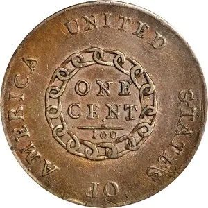 1793 Chain cent with periods reverse