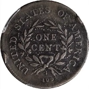 1793 Flowing Hair Wreath Reverse lettered edge reverse