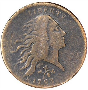 1793 Flowing Hair Cent, Wreath Reverse, Strawberry Leaf -- images