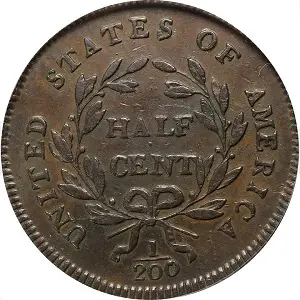 Values of 1795 Liberty Cap Right half cent, Lettered Edge, Pole