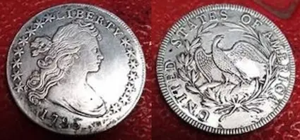 1795 counterfeit U.S. coin. 1795 counterfeit U.S. silver dollar.