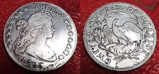 1795 counterfeit U.S. coin. 1795 counterfeit U.S. silver dollar.