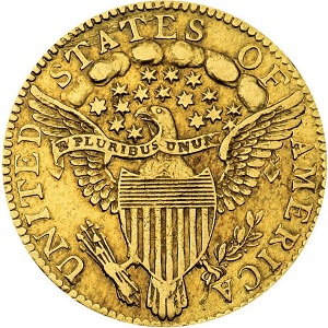 1796 Capped Bust $2.50 Quarter Eagle, Stars on obverse key date U.S. gold coin