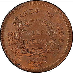 Rare early U.S. coin -- 1796 Liberty Cap Right Half Cent, No Pole