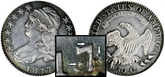 1817 Capped Bust Half Dollar, 7/4 overdate photos
