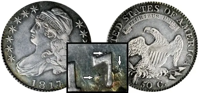 1817 Capped Bust Half Dollar, 7/4 overdate photos