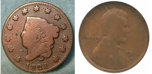 Although the number of surviving 1914-D Lincoln cents is far greater than that of the 1821 Coronet large cent, the value of the 1914-D is much higher due to collector demand. Although the number of surviving 1914-D Lincoln cents is far greater than that of the 1821 Coronet large cent, the value of the 1914-D is much higher due to collector demand.
