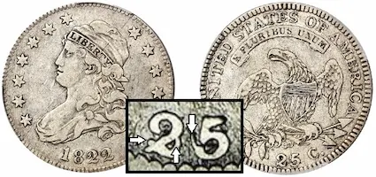 1822 Capped Bust Quarter 25/50 C blow up images