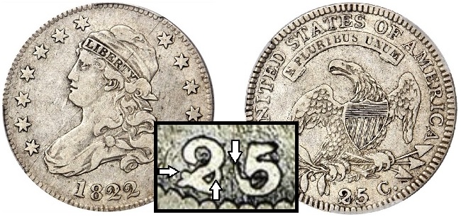 1822 Capped Bust Quarter 25/50 C blow up images