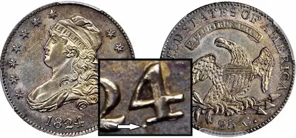 1824 Capped Bust quarter, 4/2 value trends since 1950