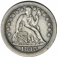 1843-O Seated Liberty Dime historic value trend analysis