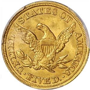 Common Date gold coin: 1847 Coronet $5 Half Eagle