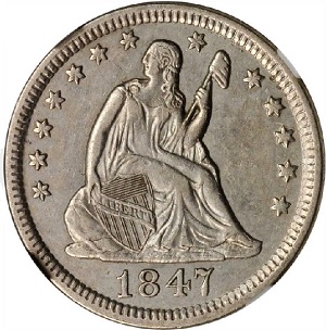 1847 Seated Liberty quarter