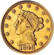 1848 Coronet $2.50 quarter eagle CAL. images