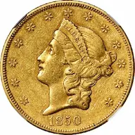 1850-O Coronet $20 double eagle photos