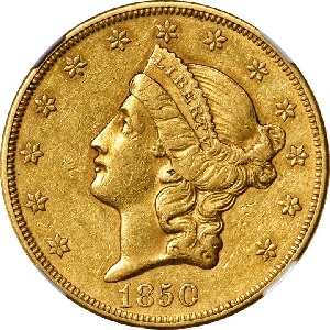 1850-O Coronet $20 double eagle photos