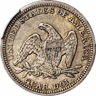 Value trends of the 1853 Seated Liberty quarter, No arrows or rays