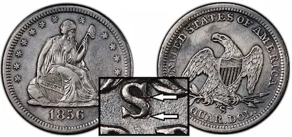 1856-S Seated Liberty quarter, Large S over Small S value trends