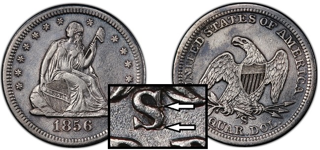 1856-S Seated Liberty quarter, Large S over Small S value trends