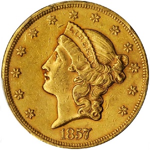 1857 Coronet $20 double eagle