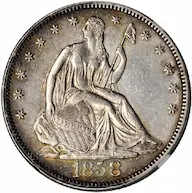 1858 Seated Liberty half dollar