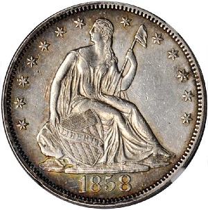 1858 Seated Liberty half dollar
