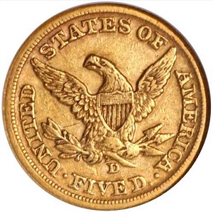 Values of Classic Rarity 1861-D Coronet half eagle