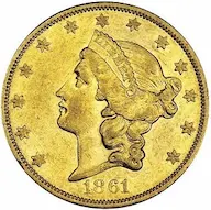 1861-O Coronet $20 double eagle images