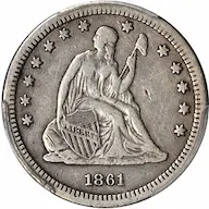1861-S Seated Liberty quarter pics