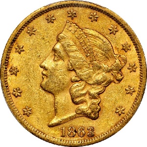 1863 Coronet $20 double eagle