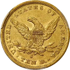 1863-S ten dollar gold coin photos