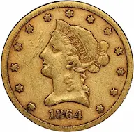 1864-S ten dollar gold eagle photos