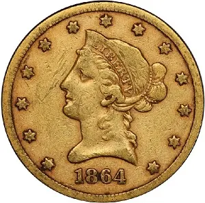 1864-S ten dollar gold eagle photos