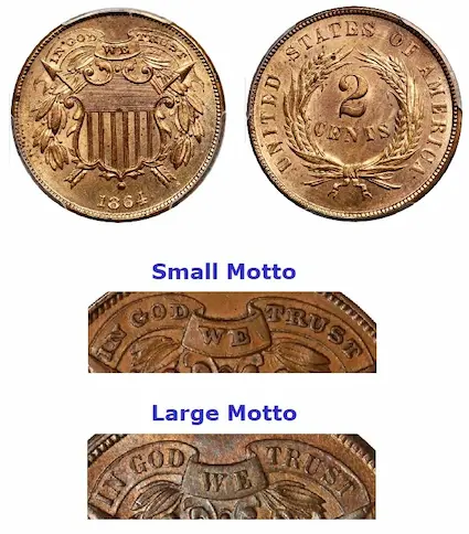 1864 Shield Two Cent, Small Motto