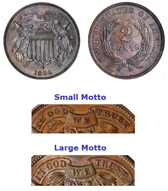 1864 Shield Two Cent, Small Motto