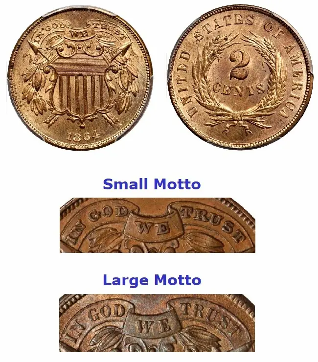 1864 Shield Two Cent, Small Motto