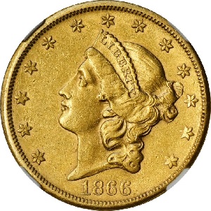 1866-S Coronet $20 Double Eagle, No Motto