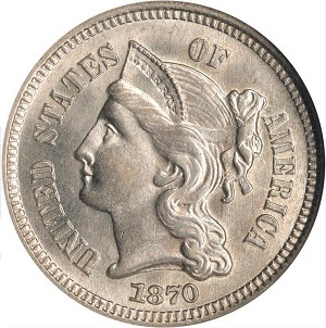 1870 Three Cent Copper-Nickel