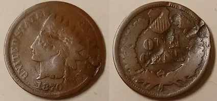 A badly damaged album-filler 1870 Indian Head cent I found as a 12-year-old in a dealer's bargain bin.  It helped fuel my lifelong passion for coins.