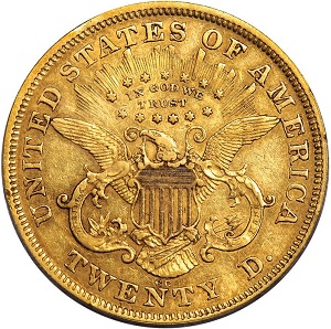 1871-CC Coronet $20 double eagle gold coin