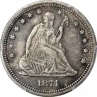 1871-CC Seated Liberty quarter images