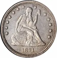 1871-S Seated Liberty quarter photos