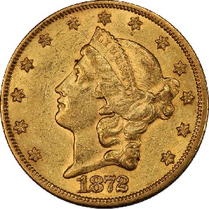 1872-CC Coronet $20 double eagle gold coin