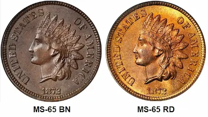 Value for copper coins can vary tremendously, depending on how much of the original mint color is retained. Coins grading a full Red (RD) are generally worth substantial premiums. Value for copper coins can vary tremendously, depending on how much of the original mint color is retained. Coins grading a full Red (RD) are generally worth substantial premiums.