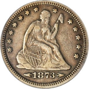 1873-CC Seated Liberty quarter with arrows