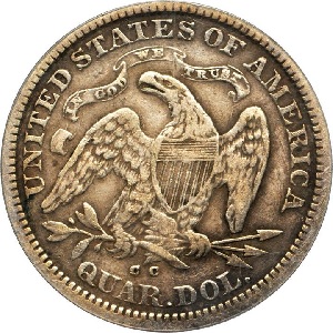 1873-CC Seated Liberty quarter with arrows historic prices