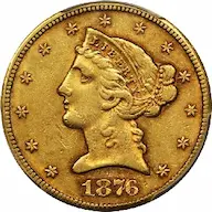 1876-CC Five Dollar Half Eagle images