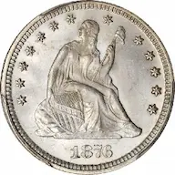 1876 Seated Liberty quarter