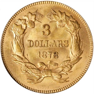 Compare the Common Date 1878 Three Dollar Gold to key date value trends.