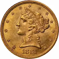 1881-CC Five Dollar Half Eagle images